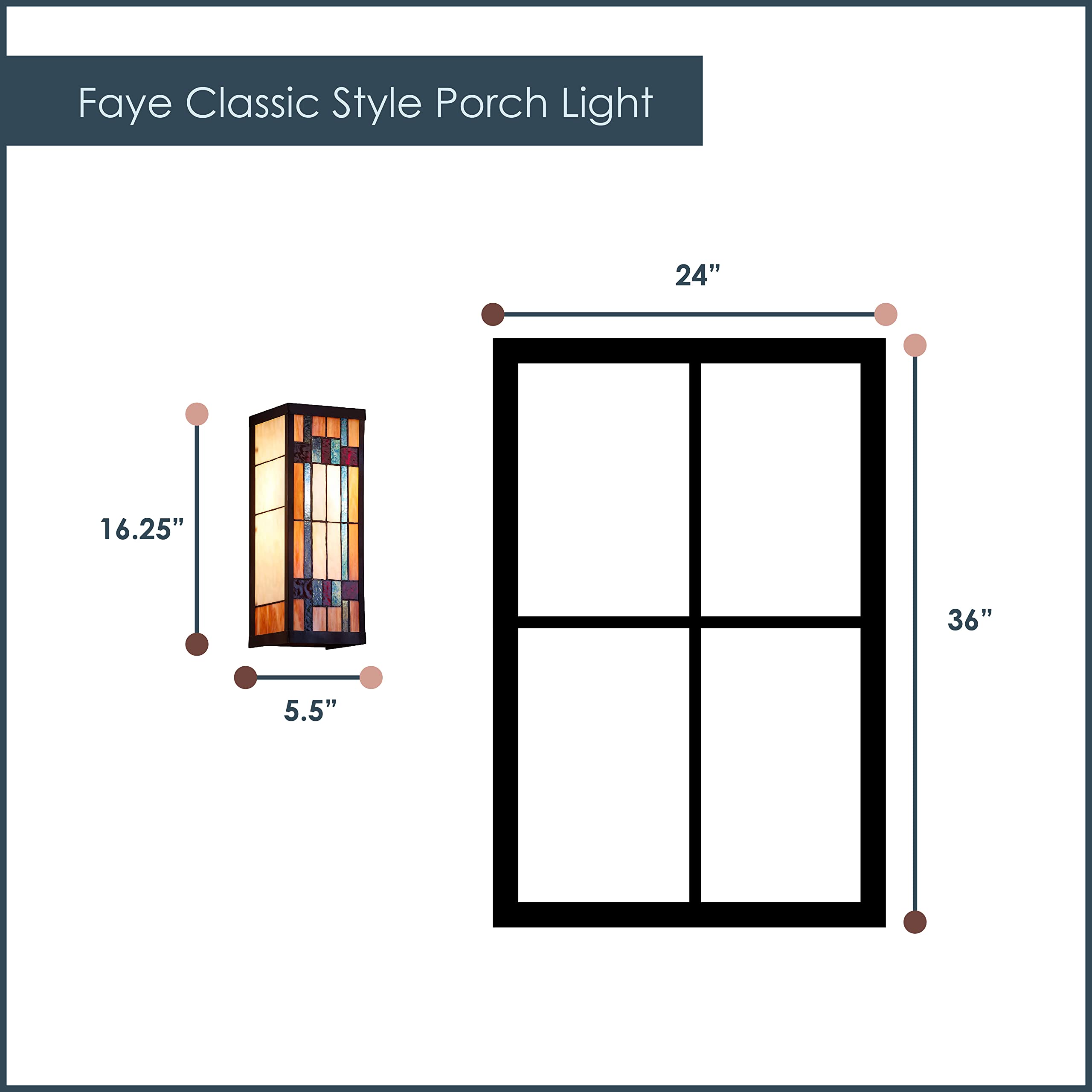 RIVER OF GOODS Art Deco Stained Glass Outdoor Light Fixture - Large Exterior Outdoor Wall Lights for House, Patio, Porch, Garage - Wall Mount Lighting Fixtures - 16.25