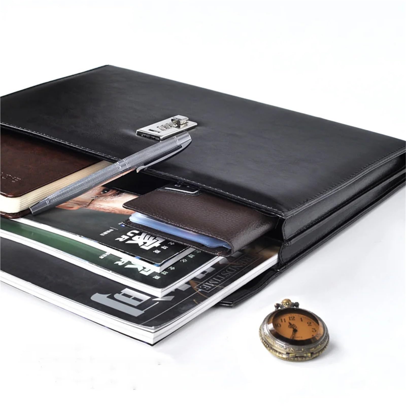 Porta Documenti Cartella portadocumenti A4 con serratura Padfolio Fichario Password Valigetta Organizzatore Armadio Direzionale Borsa da Ufficio in Pelle PU