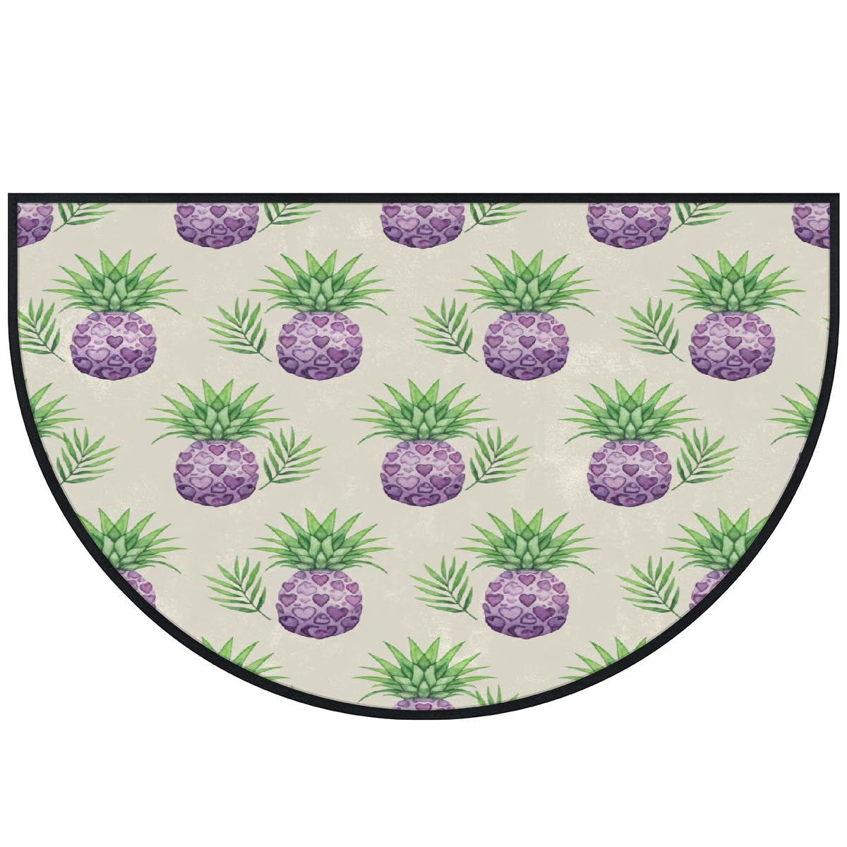 Große halbrunde Fußmatte – Lila Herz Ananas saugfähig rutschfest halbrund Eingangsbereich Teppich – niedlicher, weicher, halbrund waschbarer Teppich für Küche, Badezimmer, Schlafzimmer, 160 x