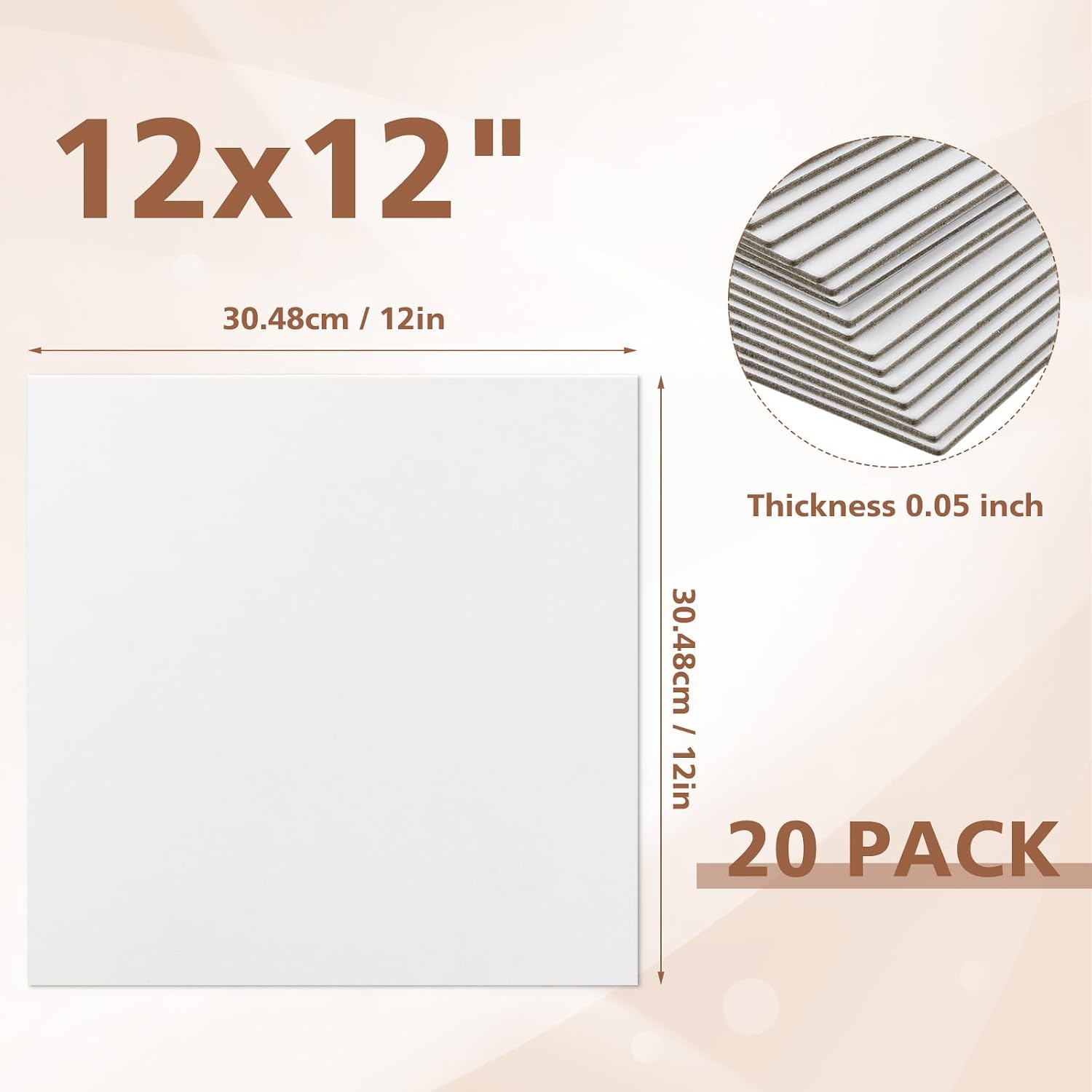 Mat Board Center, 20 Pack 12x12 Chipboard Sheets 50pt, Kraft Heavy Duty Book Board for Book Binding Scrapbook Covers Stencils Picture Frames, Shipping, Board, DIY Crafts