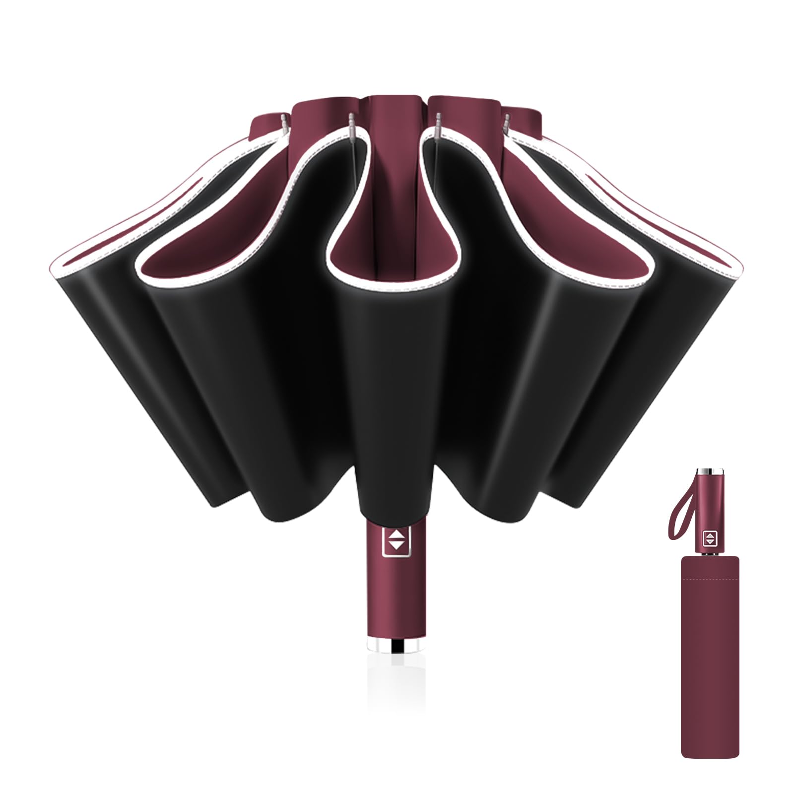 Pioggistar Automatic Reverse Umbrella, Windproof Folding Umbrella, Large Rain Umbrella, 10 Reinforced Ribs for Men and Women, Diameter 105 cm, red, S