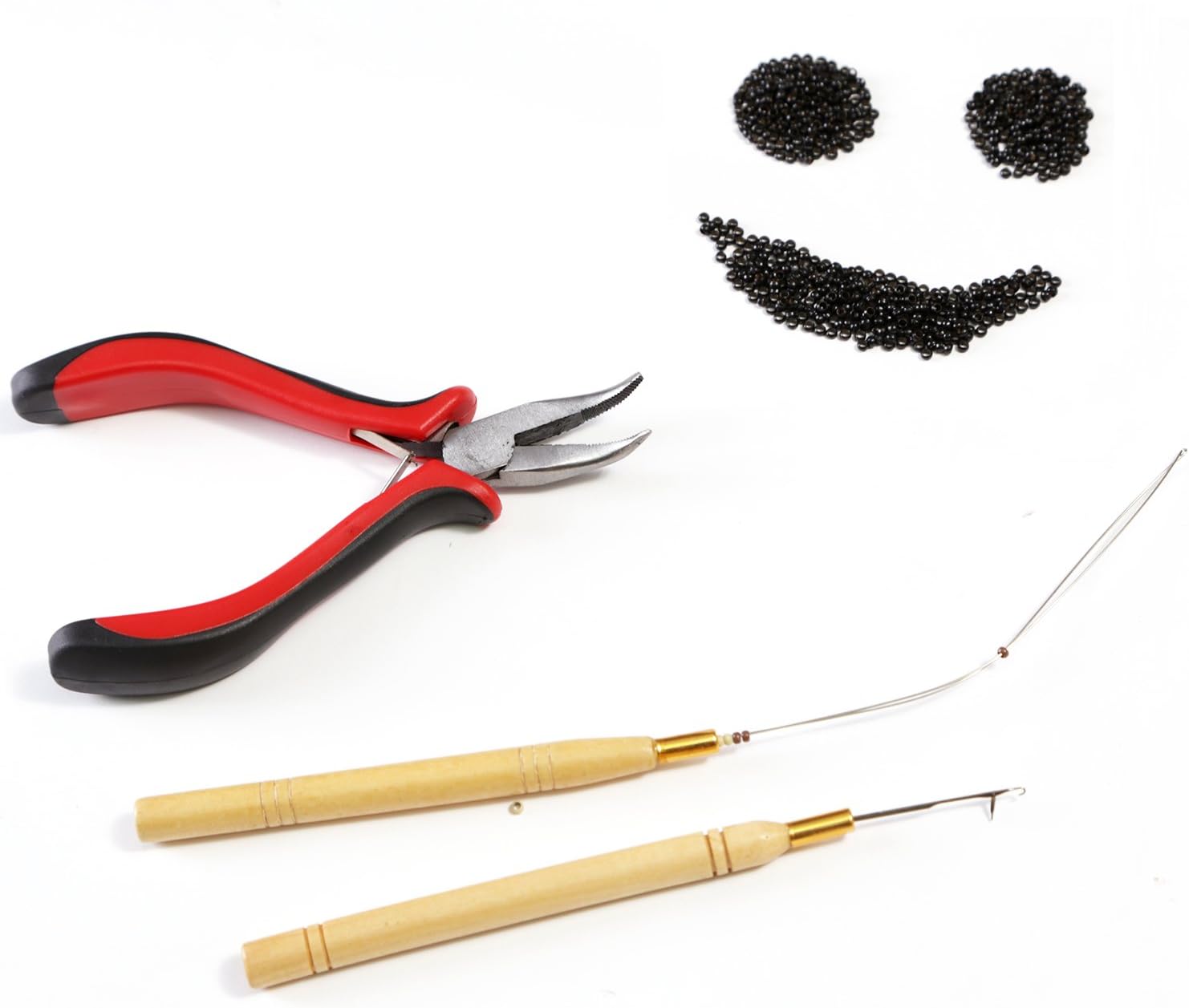 3pcs Kit for Nano Ring Link Hair and Feather Extensions: Pliers, Micro Pulling Needle, and Loop Threader (Black)