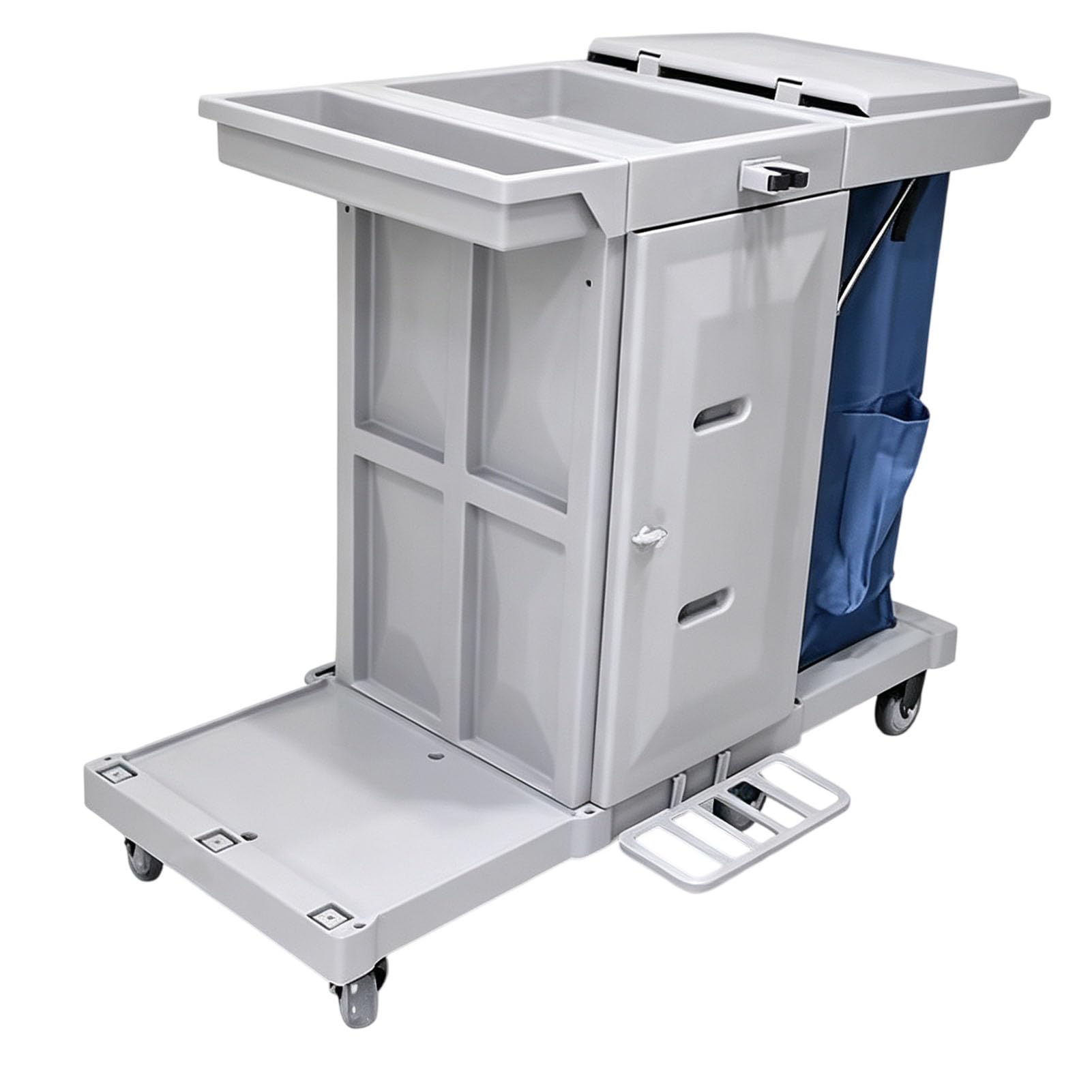 Carrello per Servizio di Pulizie Commerciale con Scomparti Multipli | Secchi staccabili e sacco per rifiuti in tessuto, carrello per pulizie mobile per la pulizia degli hotel