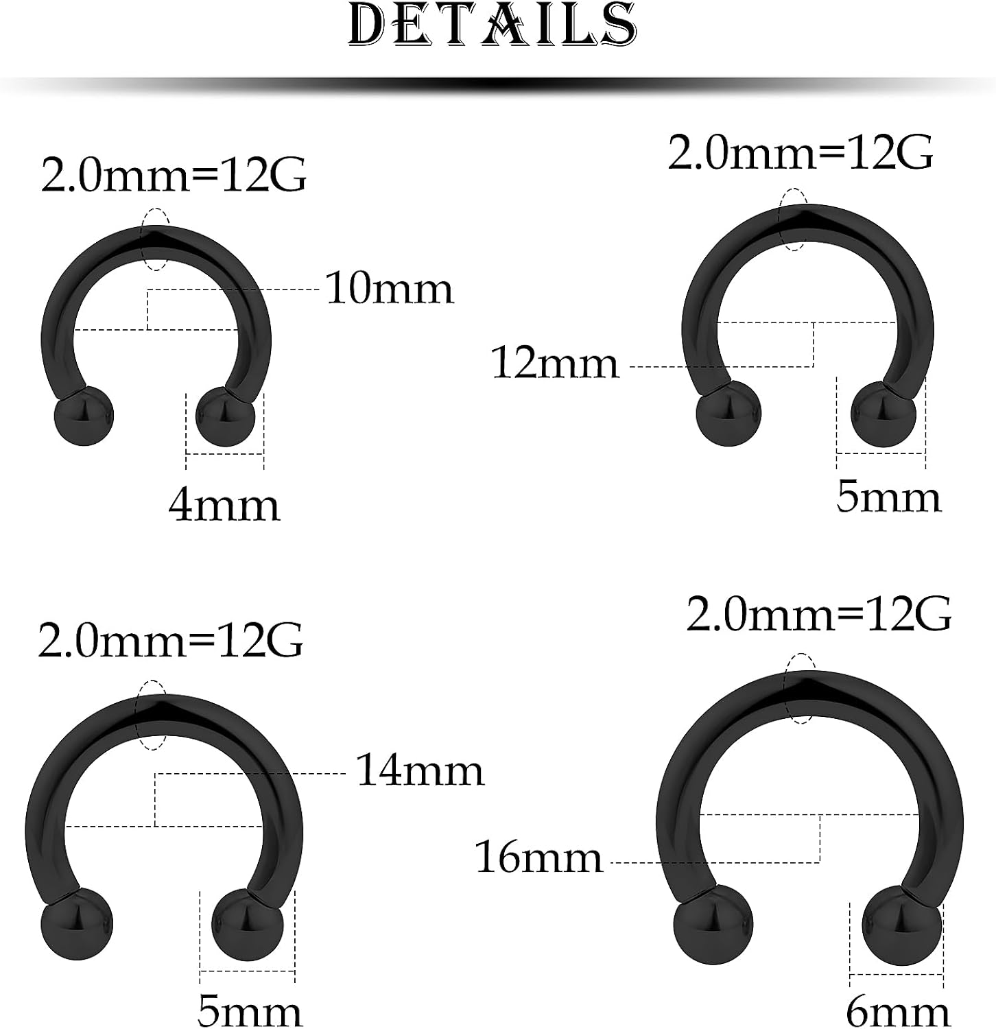 12G Septum Rings Ear Gauges Earrings Hoops Eyebrow Piercings lip Rings Hoop 316L Surgical Steel Cartilage Helix Tragus Rook Daith Earrings Piercing Jewelry for Women Men 10mm 12mm 14mm 16mm
