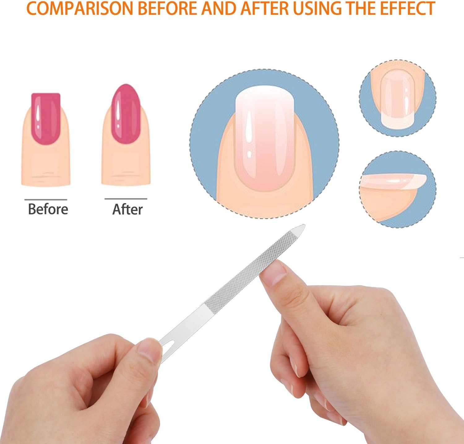 6-Pack Metal Nail Files with Cleaner Tip - 5.5" Stainless Steel Double-Sided Nail File Set for Natural Nails & Toenails | Curved Sharp Point | Manicure & Pedicure Tools for Home or Salon Use 2