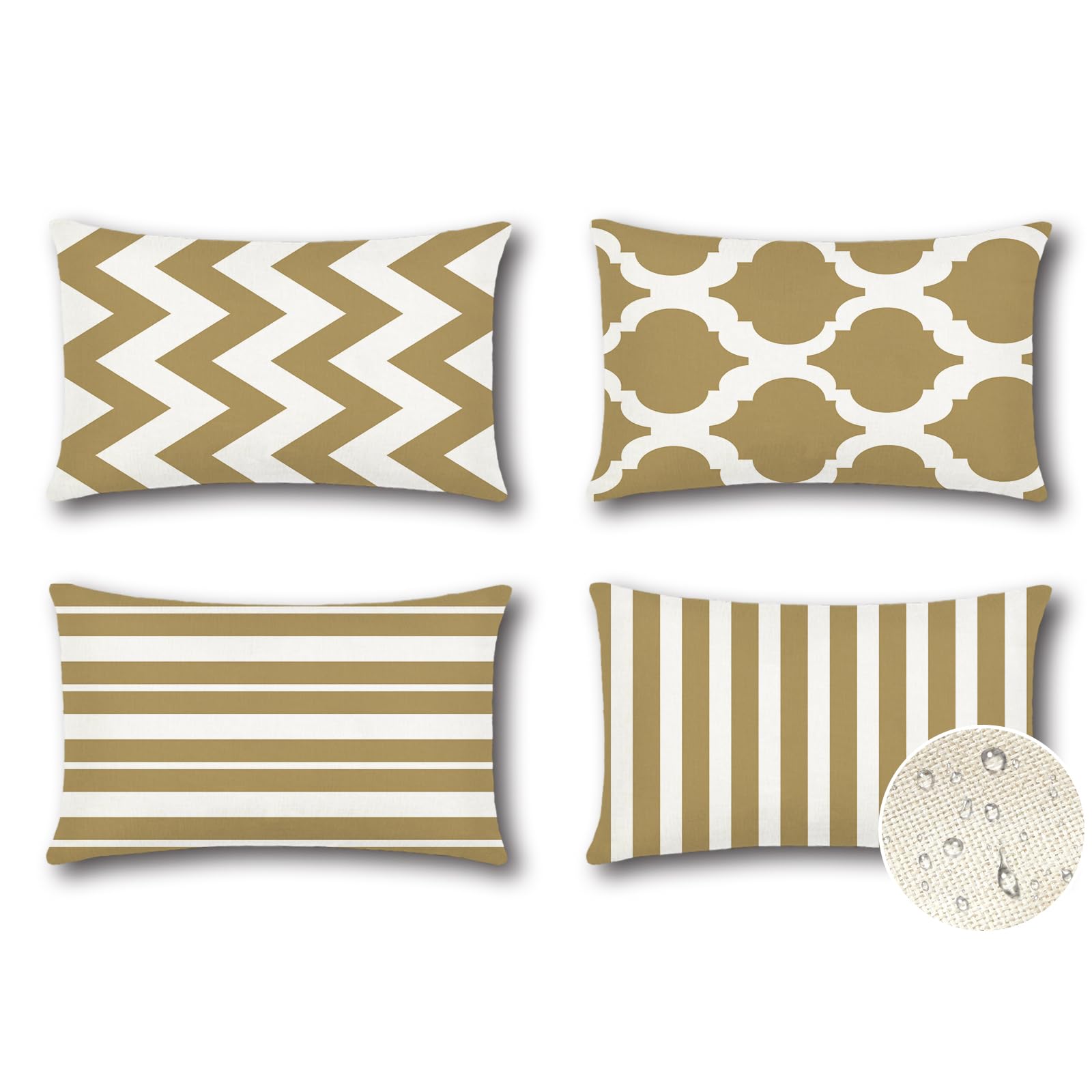Artscope Juego de 4 Impermeables Bohemia Funda de Cojines, de Exterior Funda de Almohada Geometría para Patio Balcón Jardín Sofá Oficina Hogar Decorativas 40x60cm Geometría70-Caqui