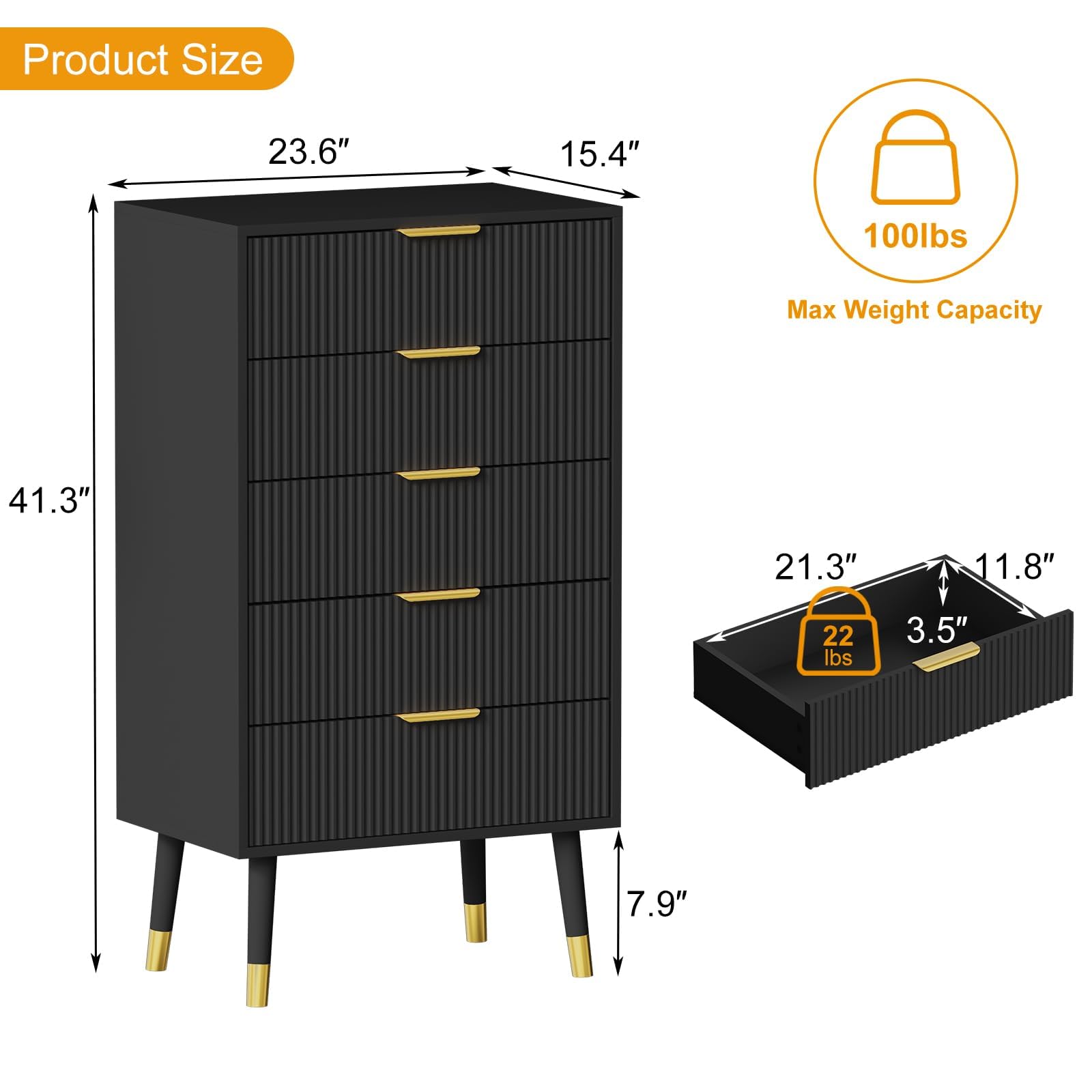 Amazon｜チェスト 2台セット 5杯引き出し フルーテッドデザイン