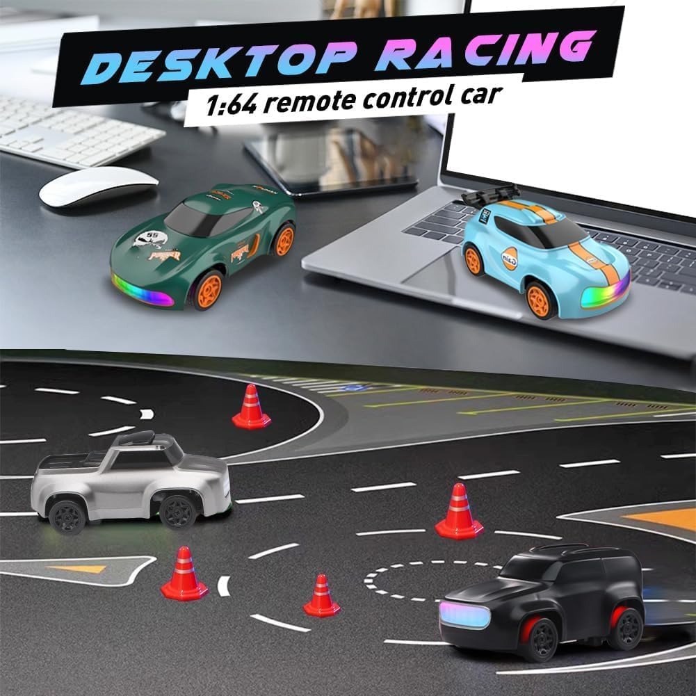 Ruzarth Dash 1:64 Mini RC Drift Car 4WD High-Speed Racing Toy | 2.4GHz Remote Control Car with LED Lights,Extra Drift Tires | Rechargeable Desktop Drift Car for Kids & Adults | Best Gift (Black) 4
