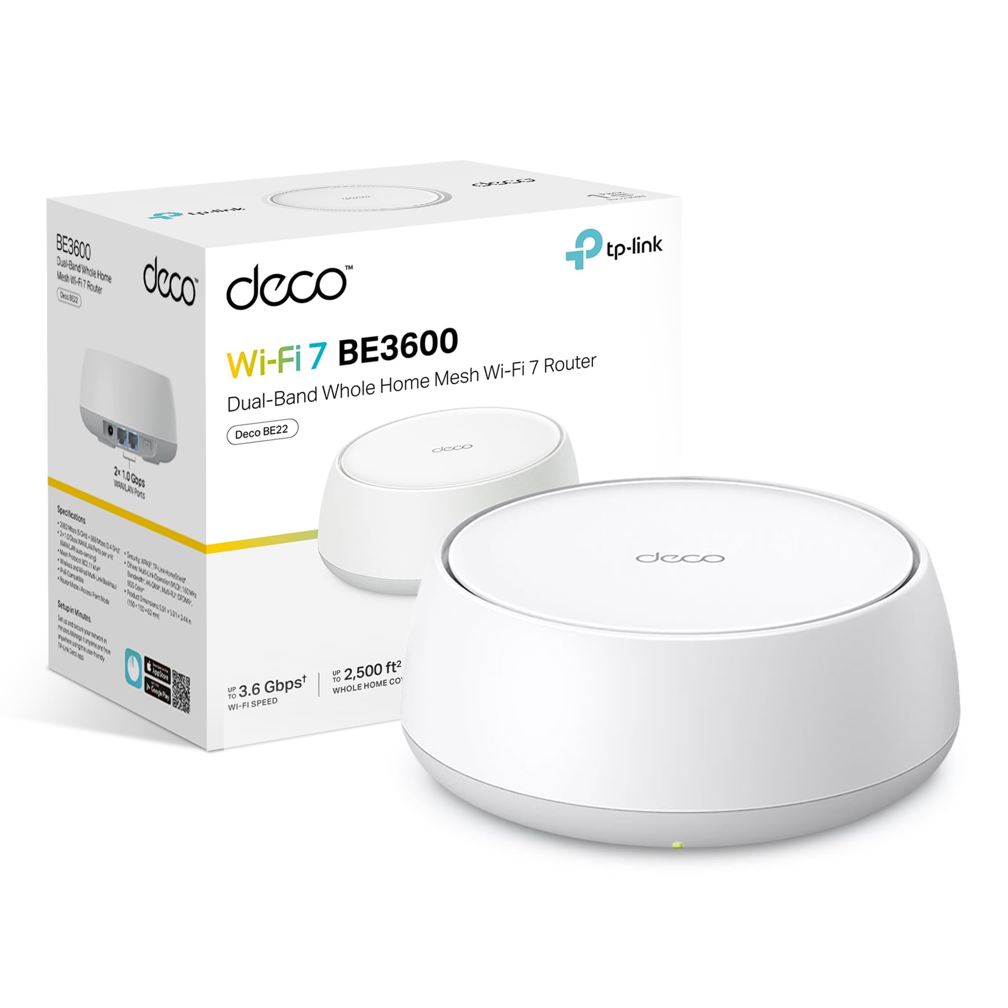 TP-Link Deco BE22 BE3600 WiFi 7 Router, Dual-Band Seamless AI Roaming Extender Booster with MLO, 4K-QAM, VPN Encryption, APP Control,Google Home, Alexa, HomeShield