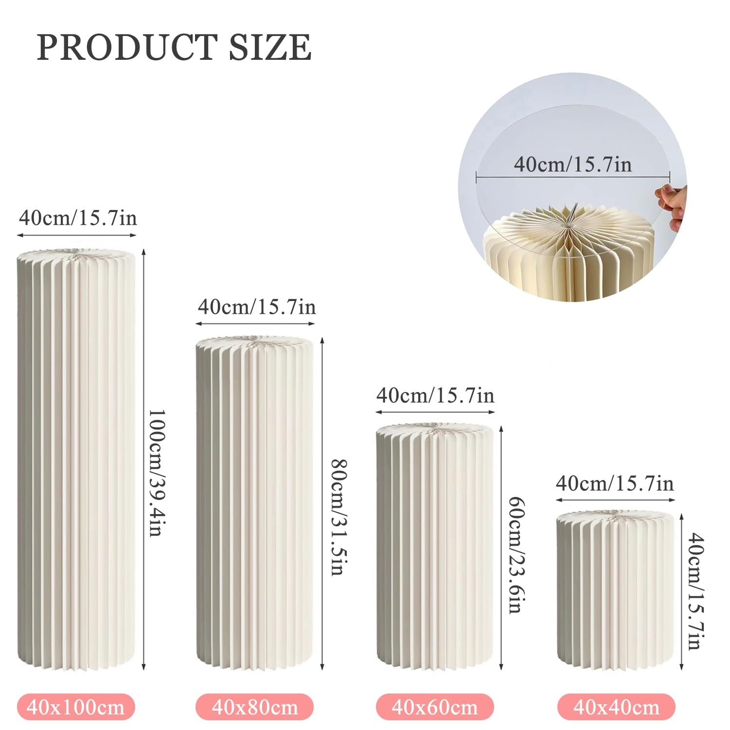 Zylinderständer Für Party, Durchmesser 30cm/40cm Desserttisch Zylinder-Aufstellern Faltbare Papiersäulen Podest Display Für Hochzeiten Geburtstage Dekoration(Cream White,40x60cm)