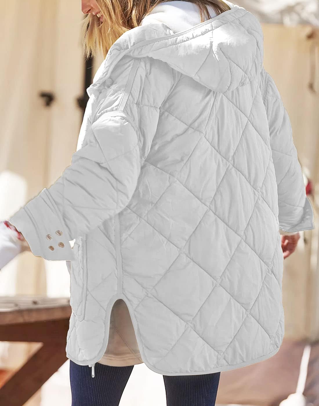 Dyexces Womens Quilted Puffer Jacket Hooded Long Sleeve Zip Up Winter Coat Lightweight Warm Jackets with Pockets - Image 3