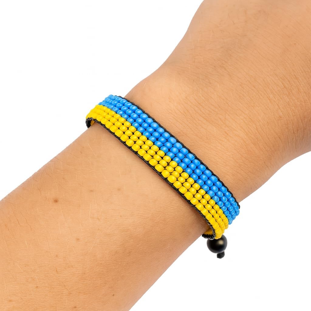 FAHARI Ukraine Flag Bracelet: Handmade, Adjustable Unisex Boho Wristband - Image 5