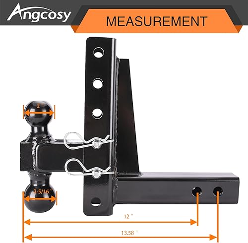 Miniatura 3 de Soporte de enganche de remolque de doble bola ajustable, receptor de 2 pulgadas, caída y elevación de 6 pulgadas, perfecto para camiones y vehículos