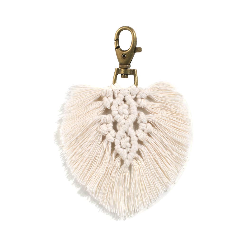 Geneic Women's Beige Tassel Keychains For Boho Key Holder Keyring Macrame Bag Charm Car Hanging Jewelry Gift For Friends