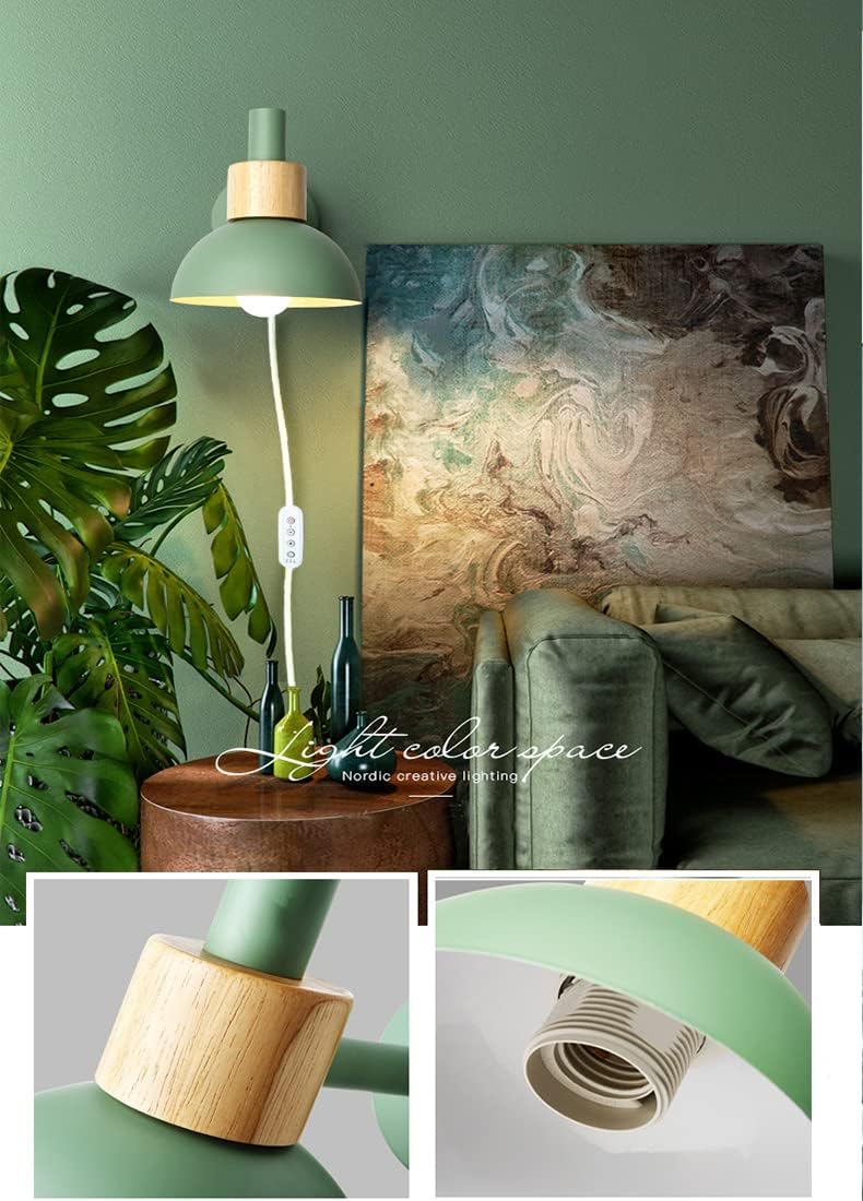 Dimmbar Wandleuchte Innen Mit Schalter, Vintage Metall Wandlampe mit E27 Lampenfassung und Zeitschaltuhr für Wohnzimmer Schlafzimmer TreppenhausFlur-grün(BD1433)