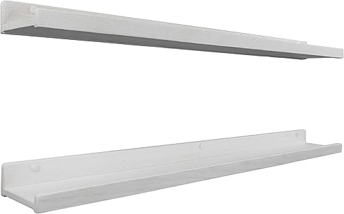 Miniatura 7 de Wood Wedge Estantes flotantes para pared, estantes rústicos de almacenamiento de pared con labio, estantería para niños, estantes de repisa de fotos