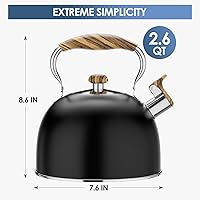 Vista 2 de Tetera silbante de 2.6 cuartos de galón para estufa, acero inoxidable de grado alimenticio con mango de madera fría, compatible con inducción