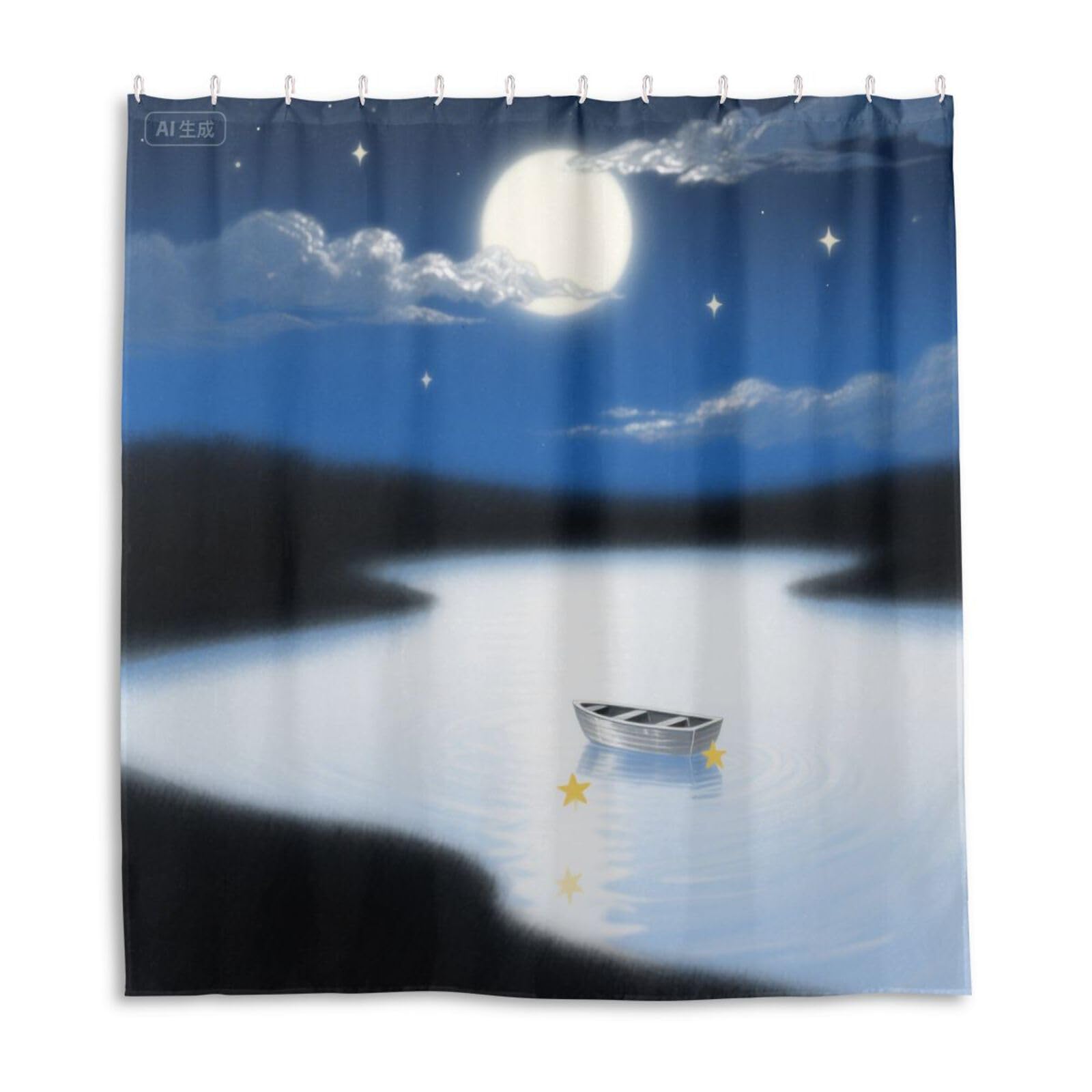Rideau de douche imperméable polyester 168x183cm avec crochet de bain