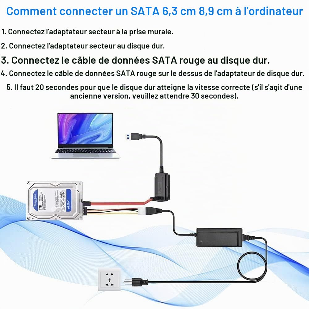 SATA/PATA/IDE drive to USB 2.0 adaptateur convertisseur câble pour disque dur HDD SSD 2,5 "3,5" avec alimentation secteur externe