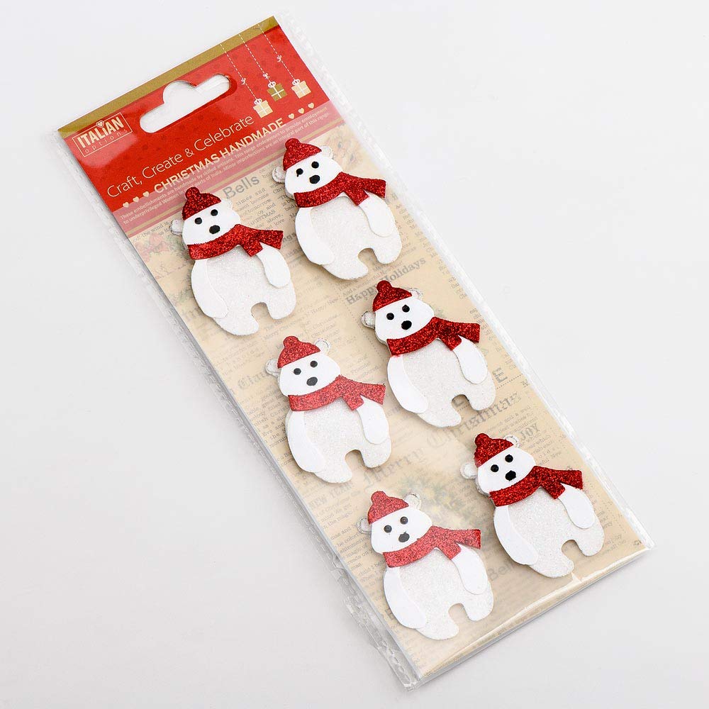 Italian Options Glitter Polar Bears Christmas Craft Decorations (Pack of 6)