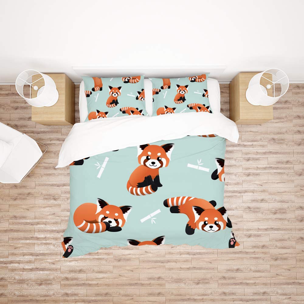 Bedding Sets Queen Size Cute Red Panda Bamboo Duvet Cover Sets Soft Comforter Cover with 1 Duvet Cover and 2 Pillow Shams, Gifts for Girls Boys Teen (Without Comforter)