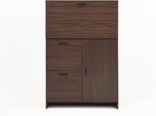 Folding Desk Cabinet with Storage Drawers & Shelves - Perfect for Home, Office, Dorm, & Small Spaces (W31.49 xD13.78 xH47.2, Walnut)