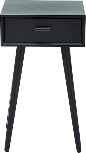 Deco 79 Mesa auxiliar de madera con un solo cajón, mesa auxiliar de 16 x 13 x 28 pulgadas, color negro