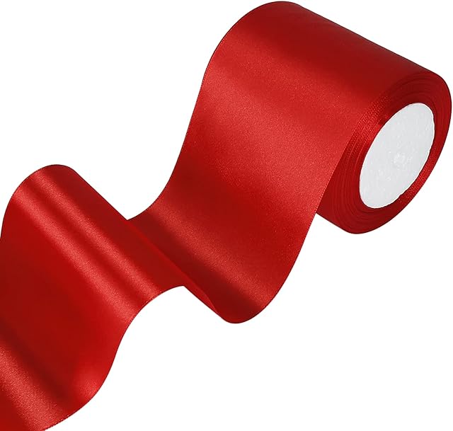 100mm Wide Thick Red Ribbon for Large Car Bows, 72 Feet Satin Ribbon Red for Crafting Gift Wrapping Wedding Party Ceremony Decoration