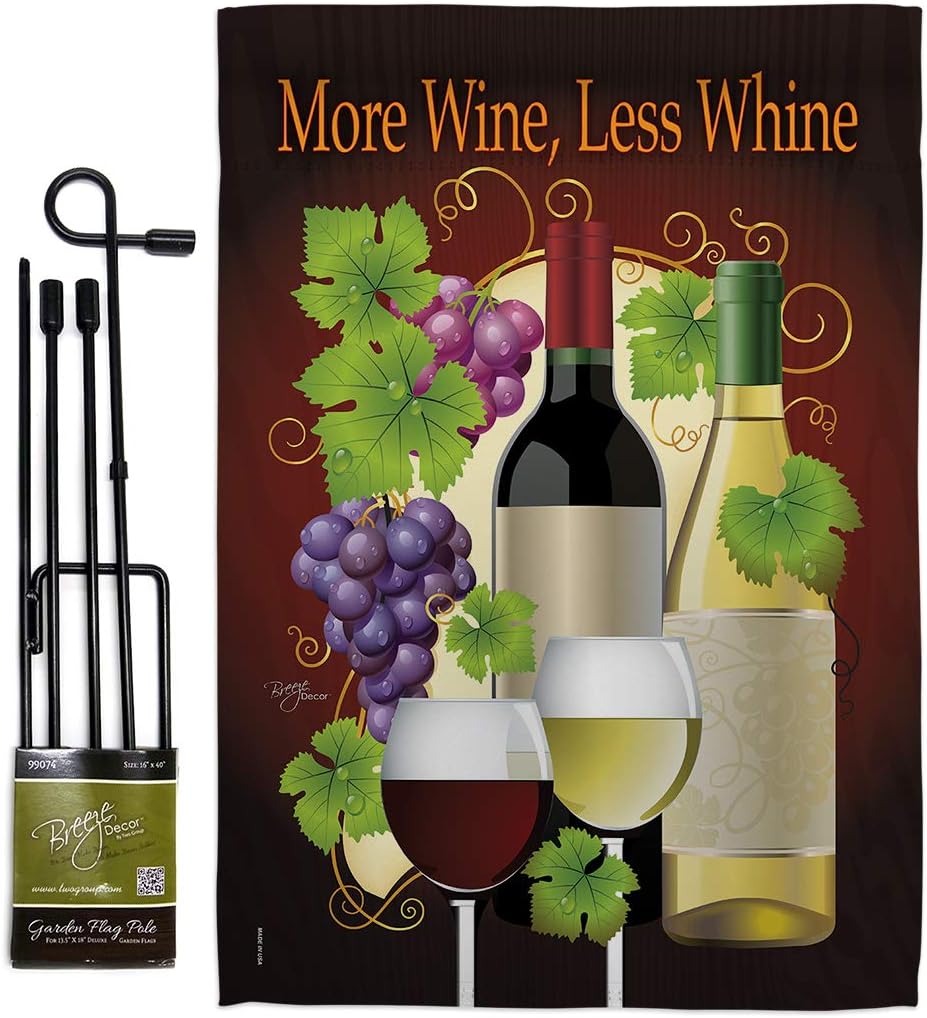 More Wine Less Whine Garden Flag Set Wall Holder Beverages Drink Fruits Cheese Sangria White Red Rose Dessert Sparkling Small Decorative Gift Yard House Banner Made In USA 13 X 18.5