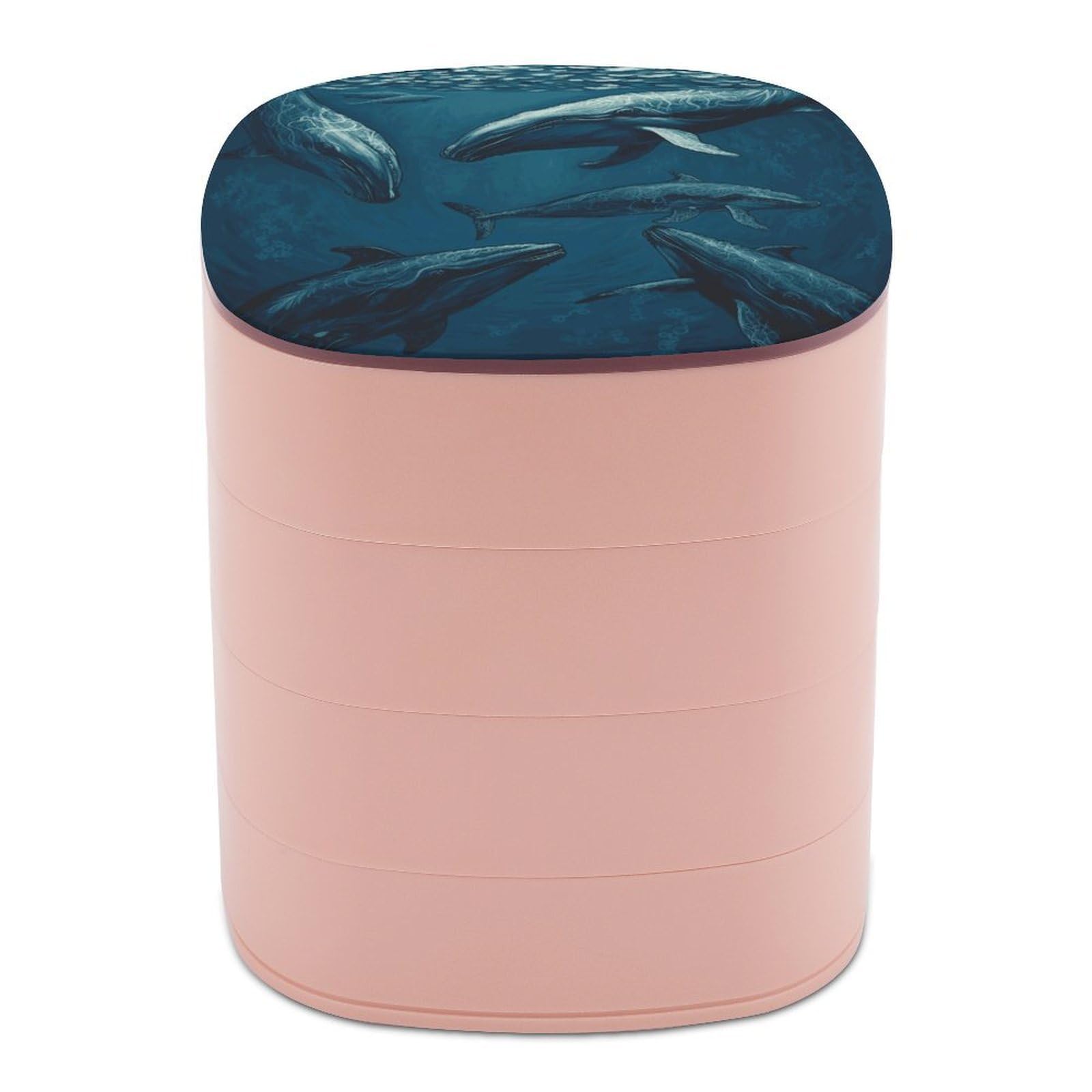 FekiLoot Ocean Whale Jewelry Box 4-Layers Rotatable Jewelry Organizer Storage Box with Mirror Cute Travel Jewelry Case Portable Earring Holder Organizer for Ring Necklace Bracelet