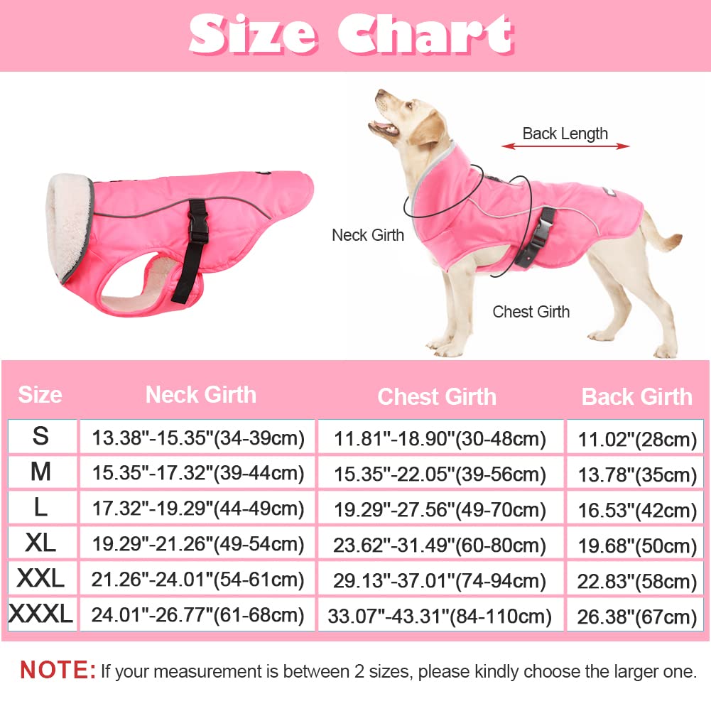 EMUST Cappotti invernali per cani freddi, fodera in pile per cani di taglia piccola, taglia M, per l'inverno, caldi vestiti invernali per cani di taglia grande, rosa, XL