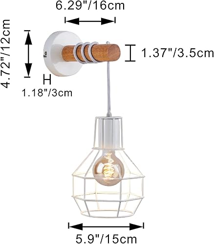 Kiven Apliques de pared industriales vintage de metal, lámpara de pared con control remoto, jaula vintage para montaje en pared, lámpara de lectura