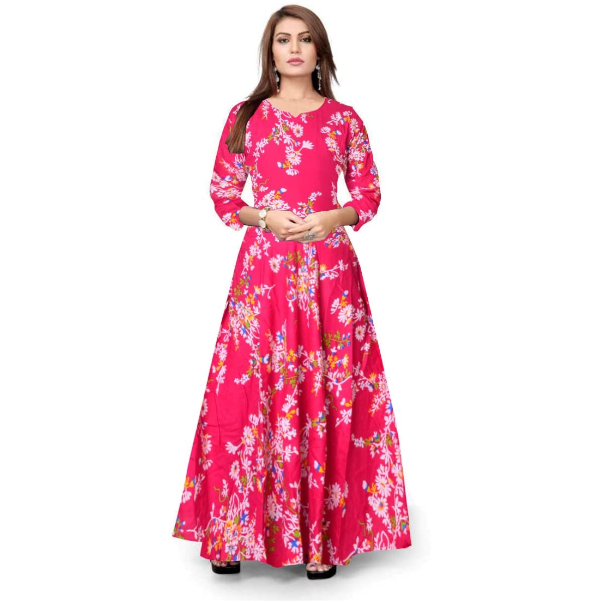 trendy fab Women Rayon A-Line Western Fit and Flare Maxi Dress Gown (Free Size Upto XXL)-picture-48