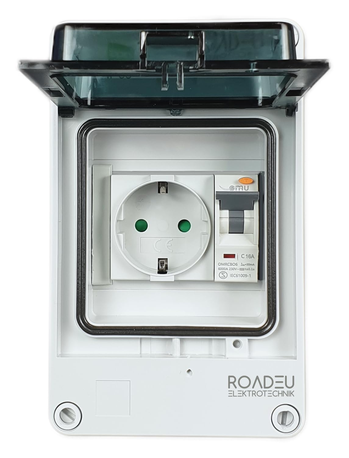 RoadEu | Quadro Elettrico IP65 con Differenziale FI e Magnetotermico C16 | Centralino da Parete Pronto all'Uso con Presa Schuko 230V Integrata | Per Ambienti Umidi, Cantieri e Officine
