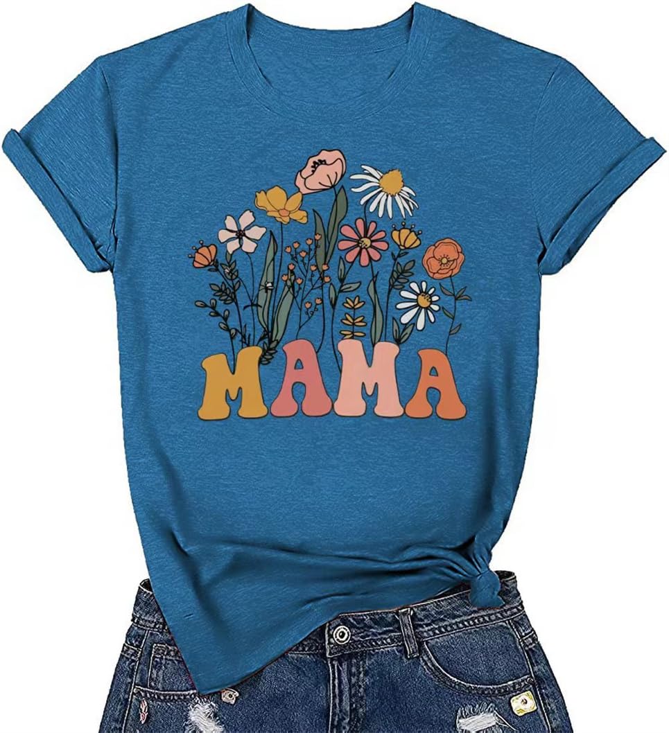 QbilyWomen's Vintage Flowers Shirt Casual Boho Floral Printed T-Shirt Sunflower Wildflowers Graphic Tees Tops for Girl