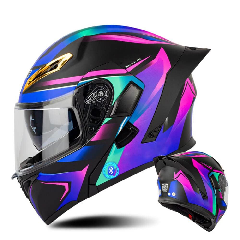 Bluetooth Modular Motorcycle Helmet, Full Face Integrated Helmet Flip Up Helm...