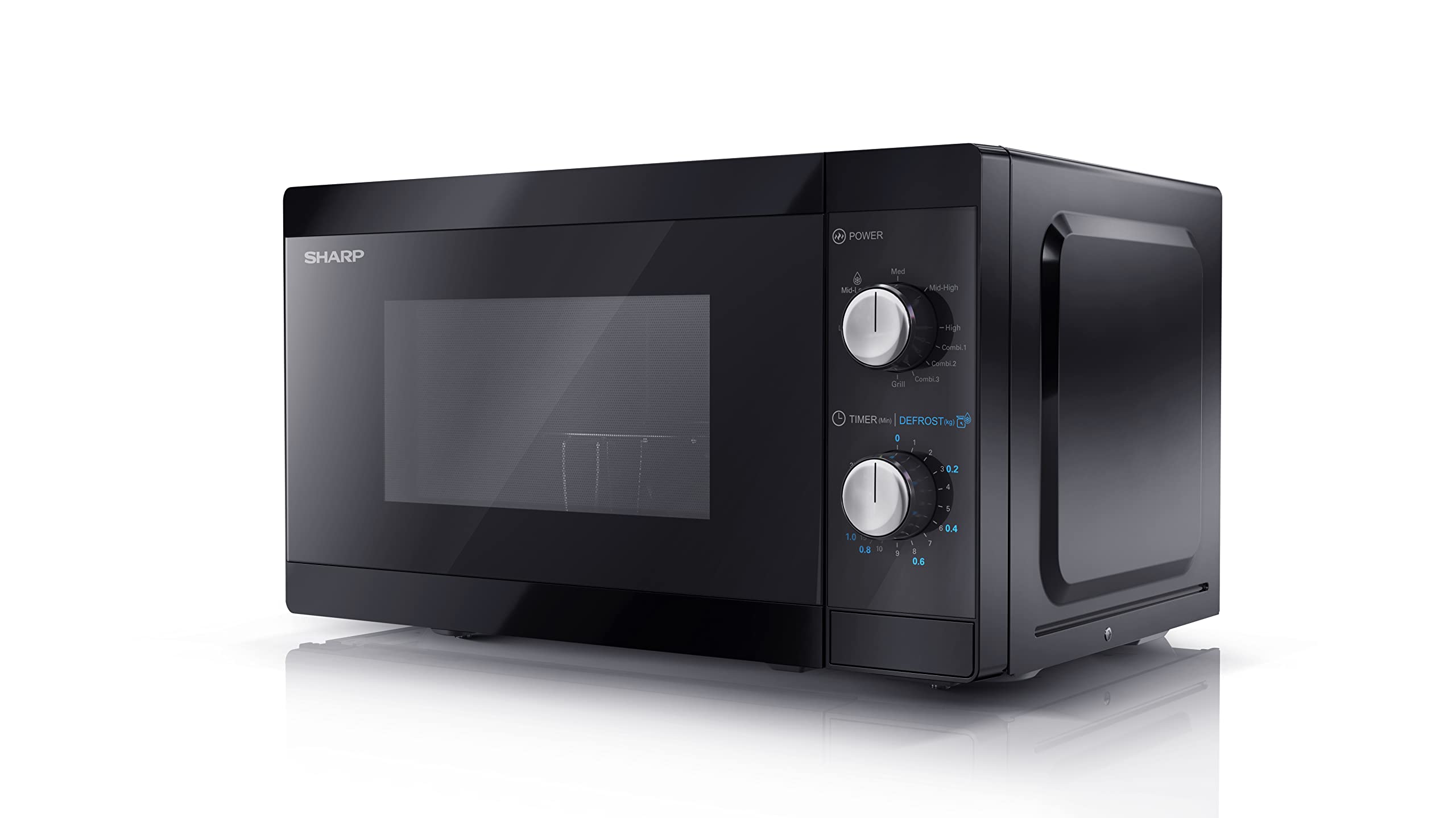 Sharp Mikrowelle YC-MG01E-B mit Grill 20L, 800W Mikrowellenleistung, 1000W Grill, Manuelle Steuerung, Schwarz