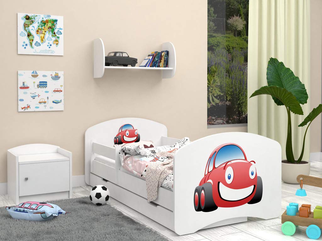 Happy Babies - Dwustronne łóżko dziecięce z szufladą, nowoczesne wzornictwo z bezpiecznymi krawędziami i zabezpieczeniem przed upadkiem materac piankowy 7 cm. (160 x 80, 11. samochód)