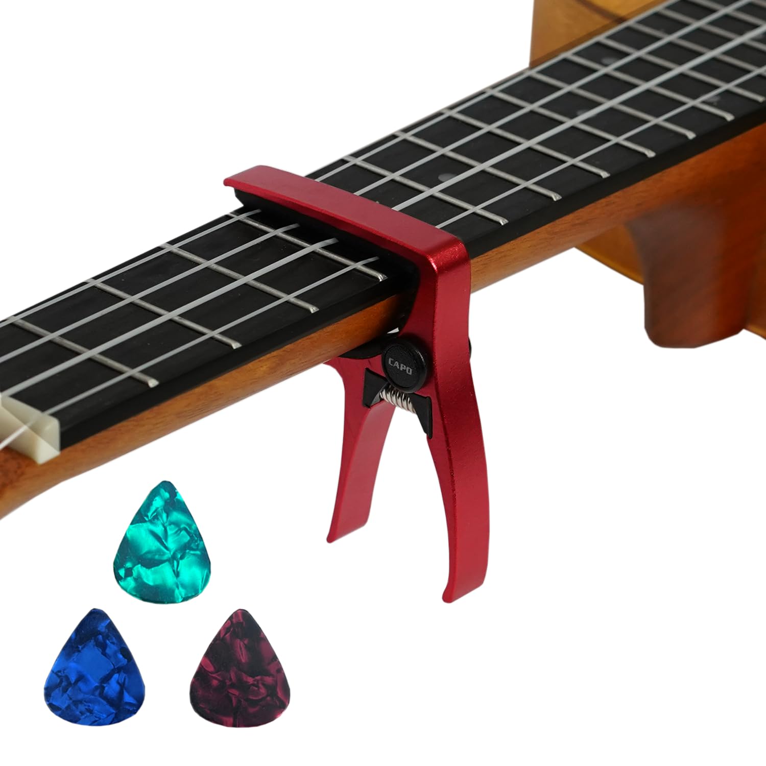 Kapodaster ukulele na 4-strunową gitarę i mandolinę, mini rozmiar profesjonalne ukulele kapodaster czerwony