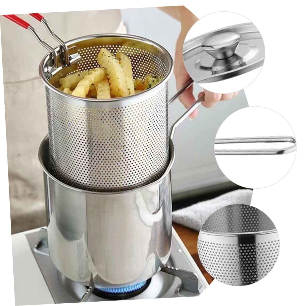 VINTORKY 1Set Fryer Kit with Fry Pot Deep Frying Basket and Lid for Cooking Shrimp Chicken and Fries Lightweight Easy to Handle Versatile for Home Use