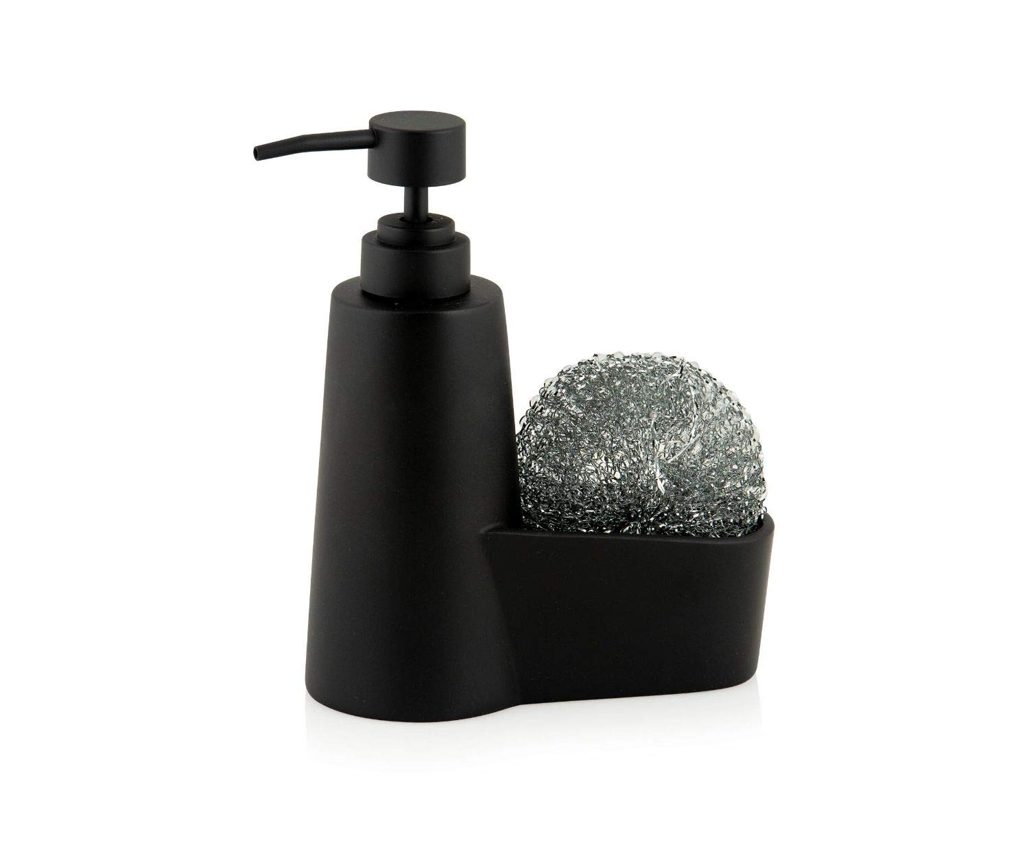 Dispenser Sapone Cucina Nero Con Portaspugna - Organizzatore Lavello In Bamb&ugrave; E Plastica