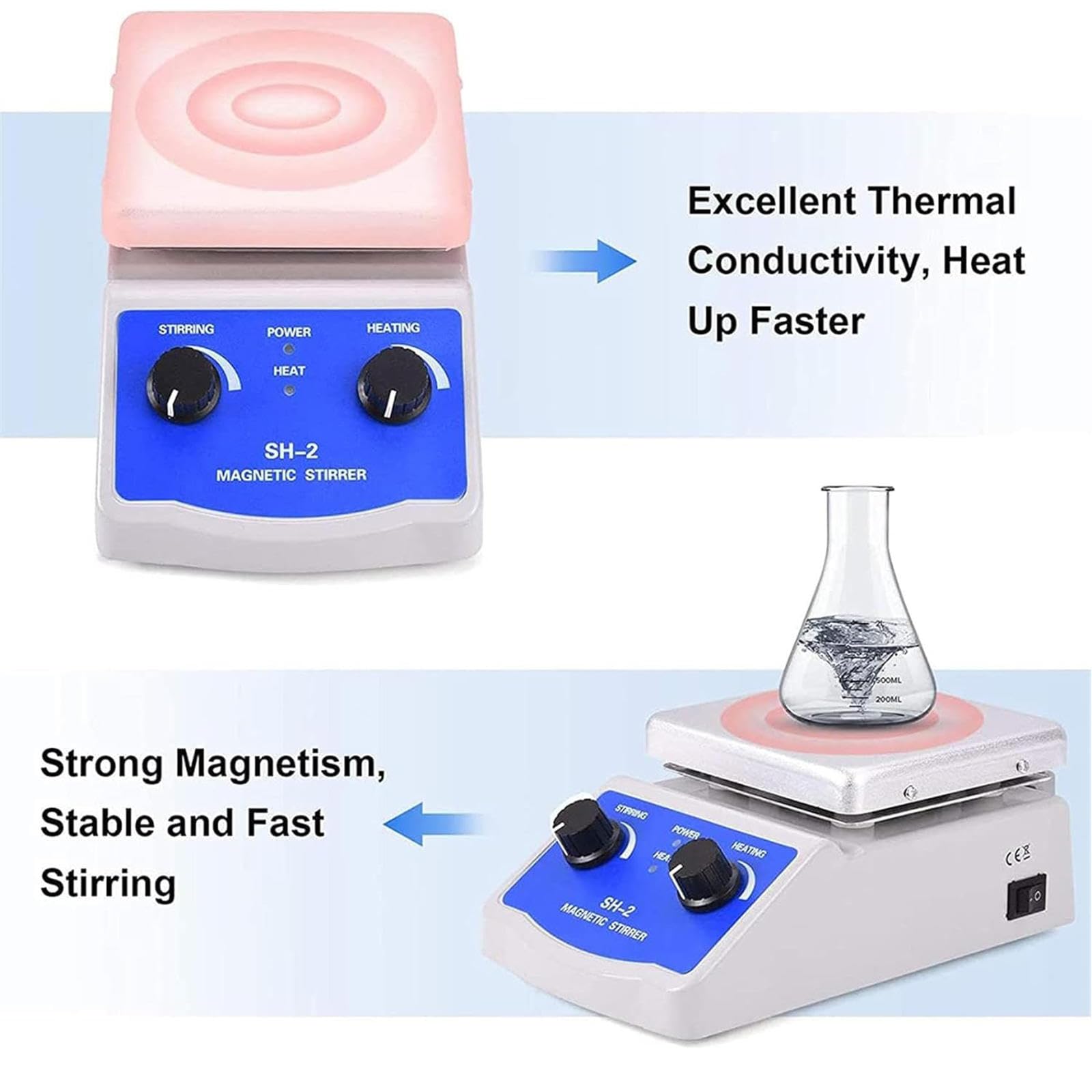 Agitador Magnético de Laboratorio, Placa Calefactora Magnética con Calefacción, Capacidad de Agitación de 1000 Ml, 1600 RPM, Agitador Magnético con Placa Calefactora para Laboratorio