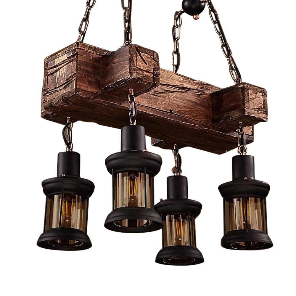 Lampka sufitowa Rustic Rustic żyrandol Lampy drewniane przemysł 4 światła sufitowa wisząca wisząca światło, przemysłowe wyposażenie oświetleniowe jadalnia sypialnia dekoracja hotelowa
