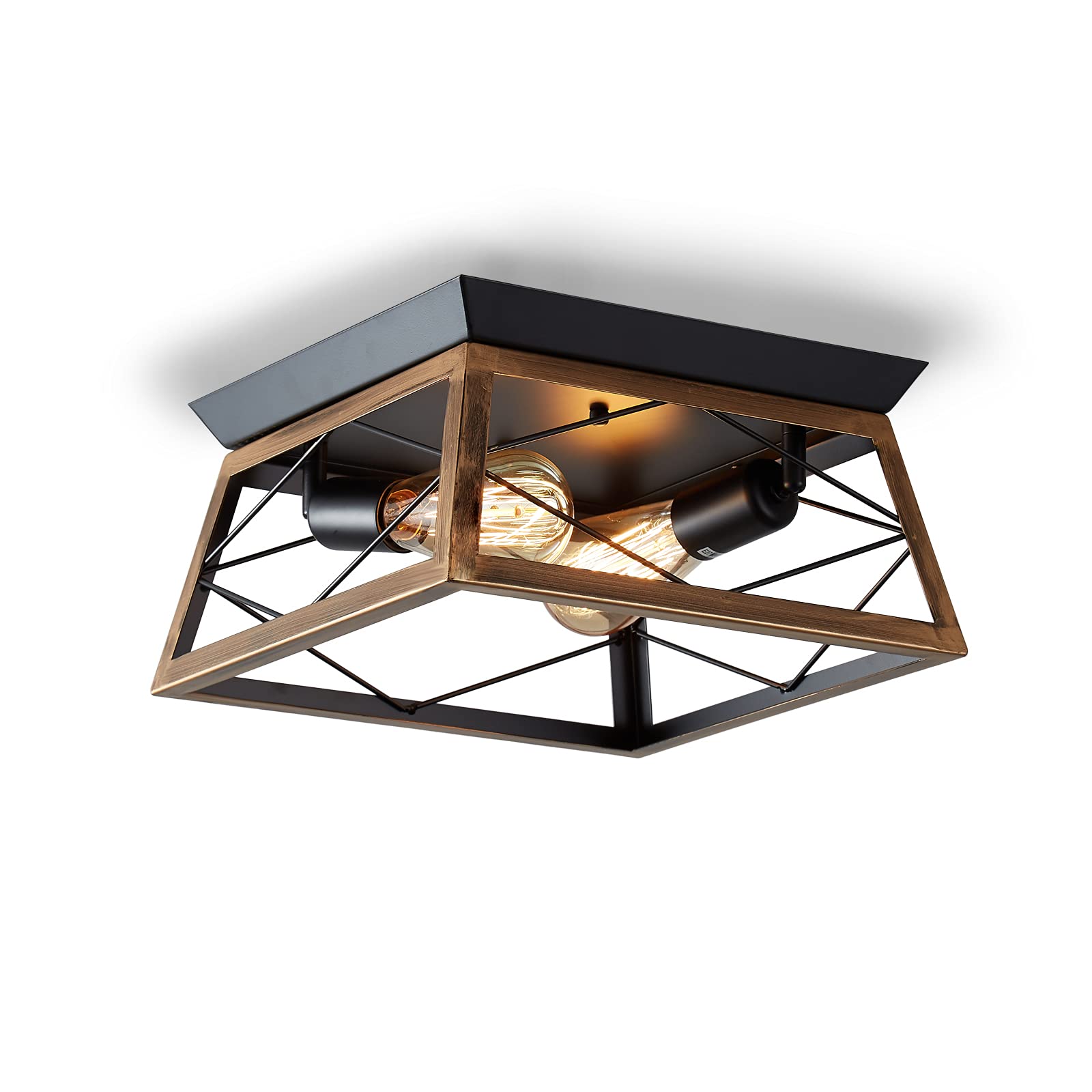 ENCOFT Lampara Techo Vintage Lámparas Rusticas de Techo con 2 Luces Luz de Techo en Metal Base E27 Ajustable para Dormitorio Comedor Cocina Negro Marrón Sin Bombilla