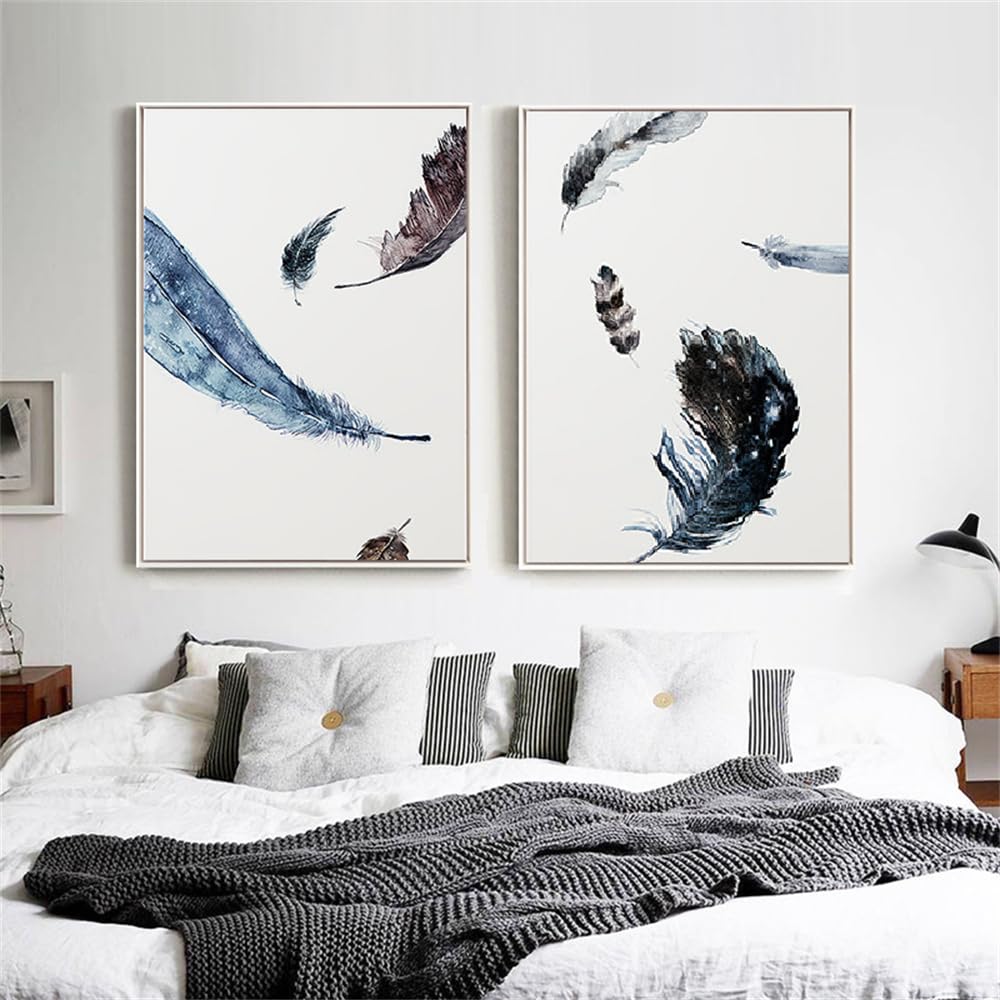 Wuhbcz Multicolored Art Decor,Retro Sketchy Feather Canvas Painting Posters Rural Minimalist Wall Picture For Living Room Bedroom Kitchen Office Wall Decoration-40 * 50Cm*2Pcs (No Frame)