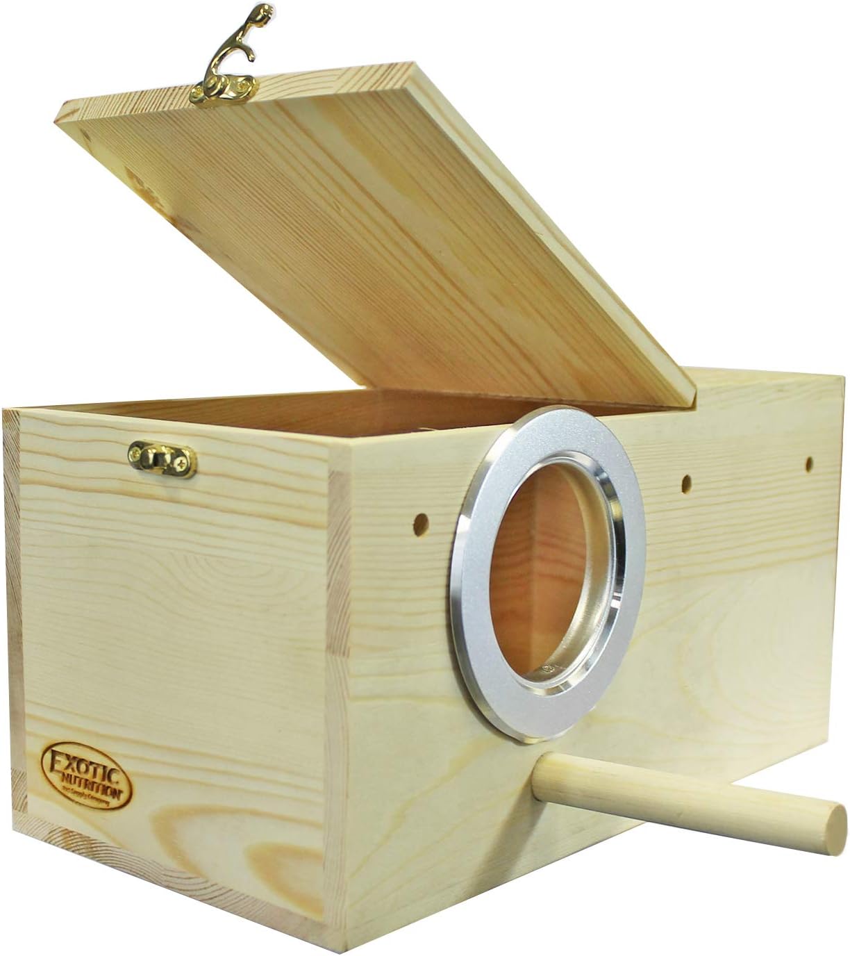Sturdy Nest Box (M) - Cage Attachment, Hinged Lid, Perching Ledge - For Sugar Glider, Squirrel, Rat, Finch, Parakeet, Lovebird, Parrotlet, Lovebird, Canary, Cockatiel, Other Birds & Small Pets