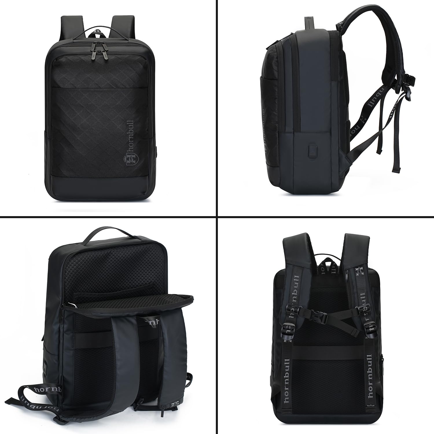HORNBULL Zurich - Mochila de viaje de oficina de 42 L, mochila para laptop de 17 pulgadas, 3 en 1, expandible y convertible, puerto USB y tipo C, resistente al agua, multicompartimento, mochila para
