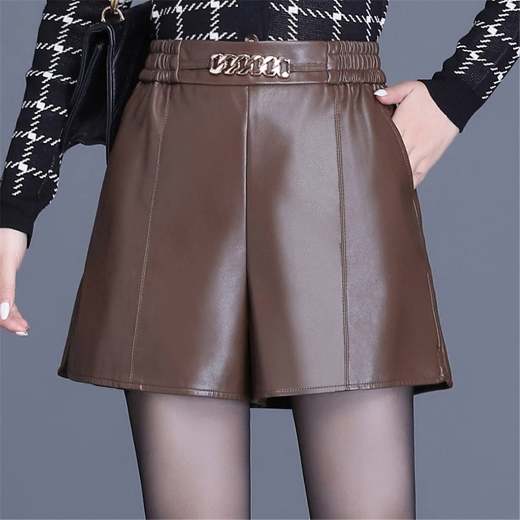 Shorts en cuir de taille élastique pour silhouette stretch confortable - 7
