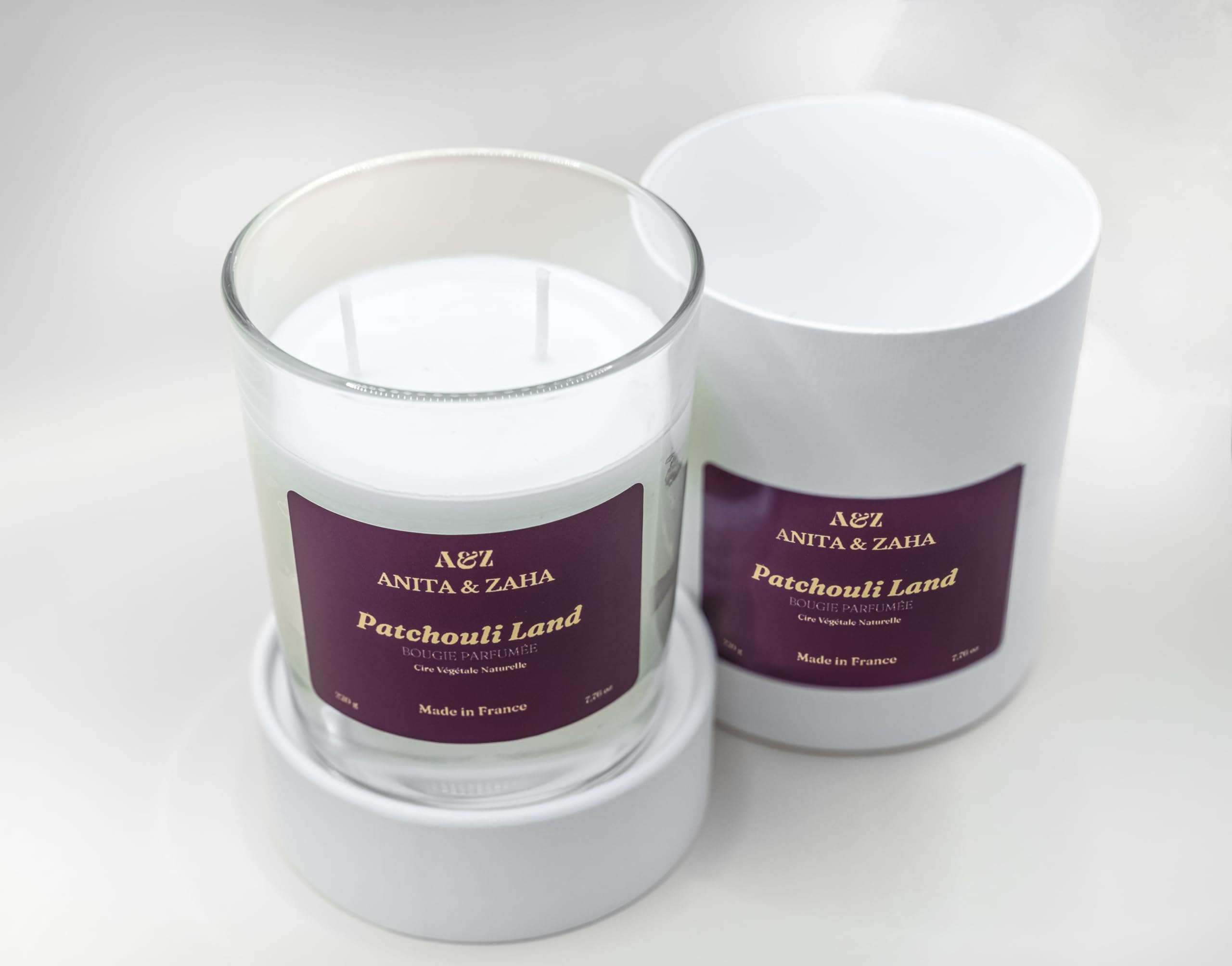 Duftkerze mit Patchouli, natürliches Sojawachs, 220 g, zylindrisch, langlebig, tiefer und eleganter Duft, 60 Stunden