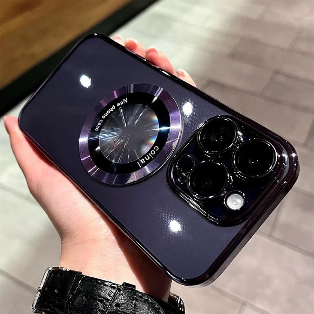 Funda para teléfono con orificio y logotipo de aleación para iPhone 14 11 12 13 Pro Xs Max Xr X 7 8 14 Plus Cubierta transparente a prueba de golpes con revestimiento magnético, dorado, para iPhone X
